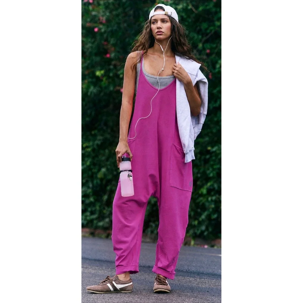 Free People Movement Hot Shot jumpsuit pink oversized XS Barrel Leg Boho comfort